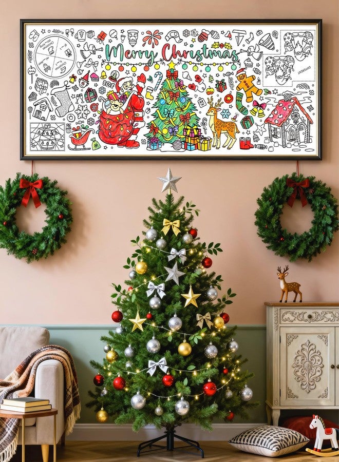Diltik Christmas Giant Coloring Poster/Tablecloth- 30 x 72 Inch Jumbo DIY Poster with Santa & Reindeer - Holiday Arts Crafts, Winter Party Games, Classroom Activities Coloring Poster - Image 2